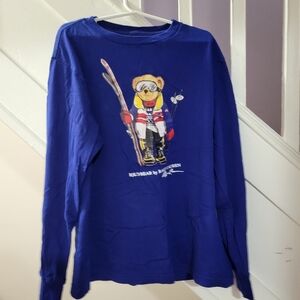 NWOT Ralph Lauren Blue Long Sleeve Shirt with Bear Graphic